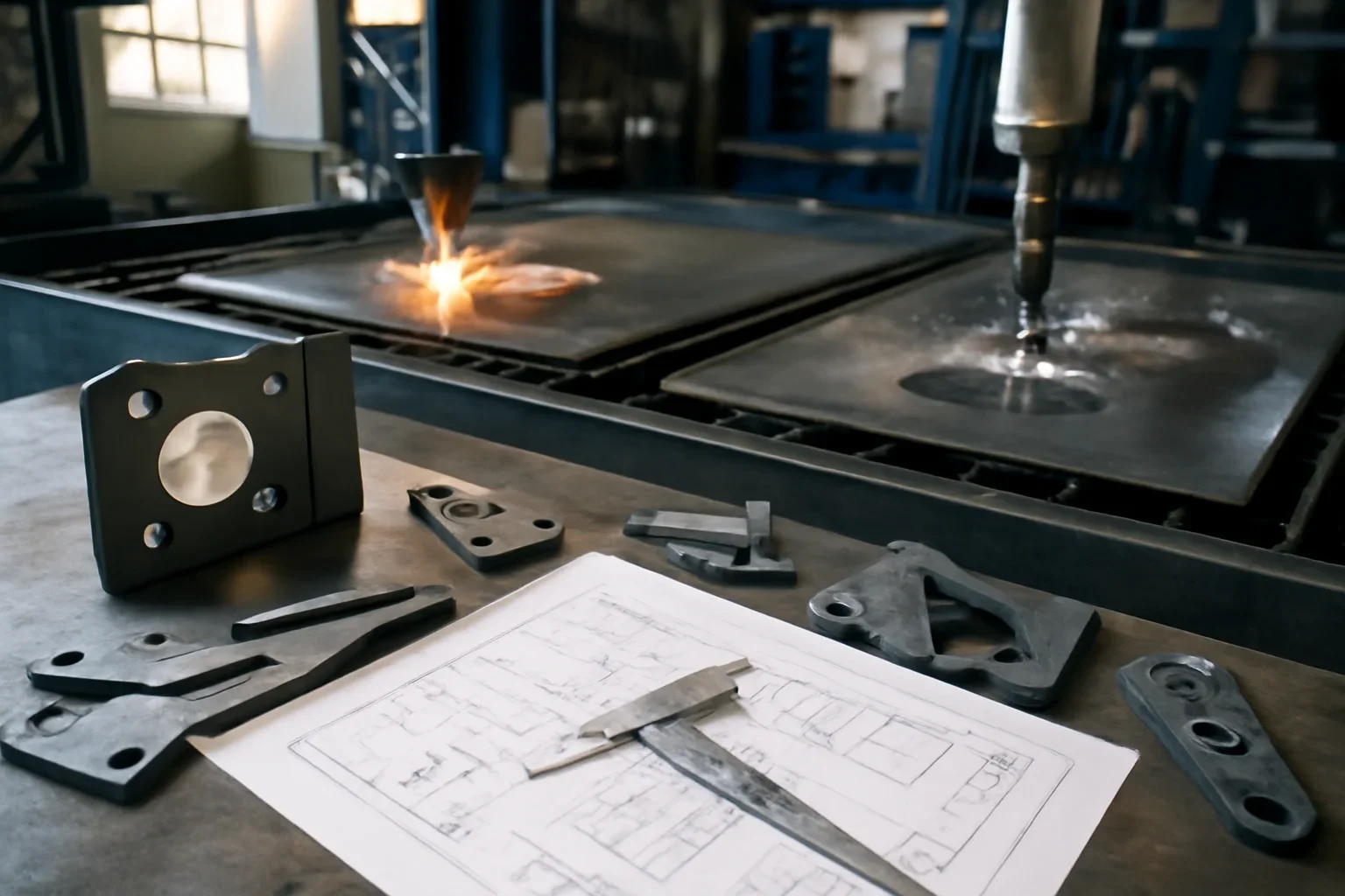Laser Cutting vs Waterjet Cutting at Old Bridge Metal Fabrication with custom fabricated metal parts and project planning