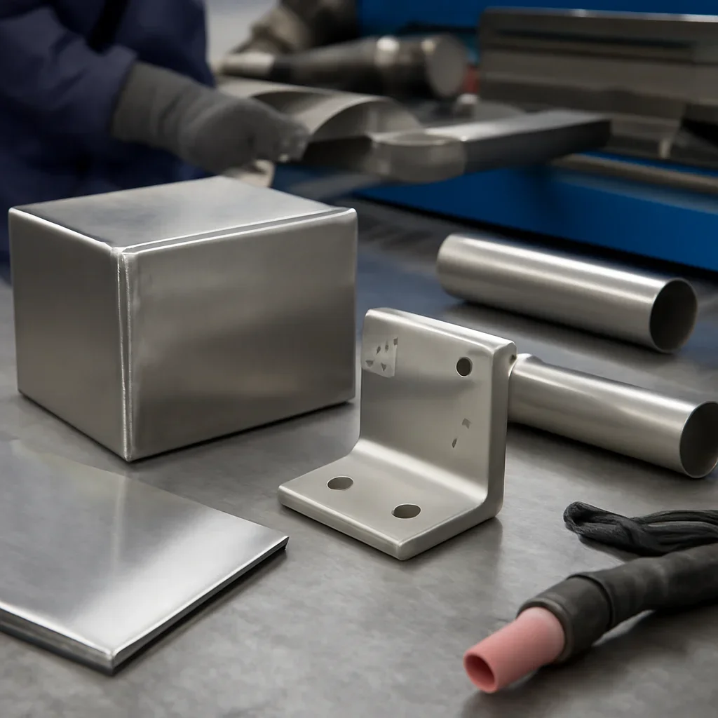Close-up detail supporting stainless steel vs aluminum fabrication with parts, materials, and fabrication workflow