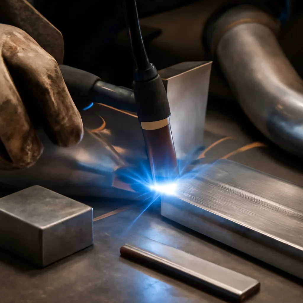 Close-up detail supporting tig vs mig welding with parts, materials, and fabrication workflow