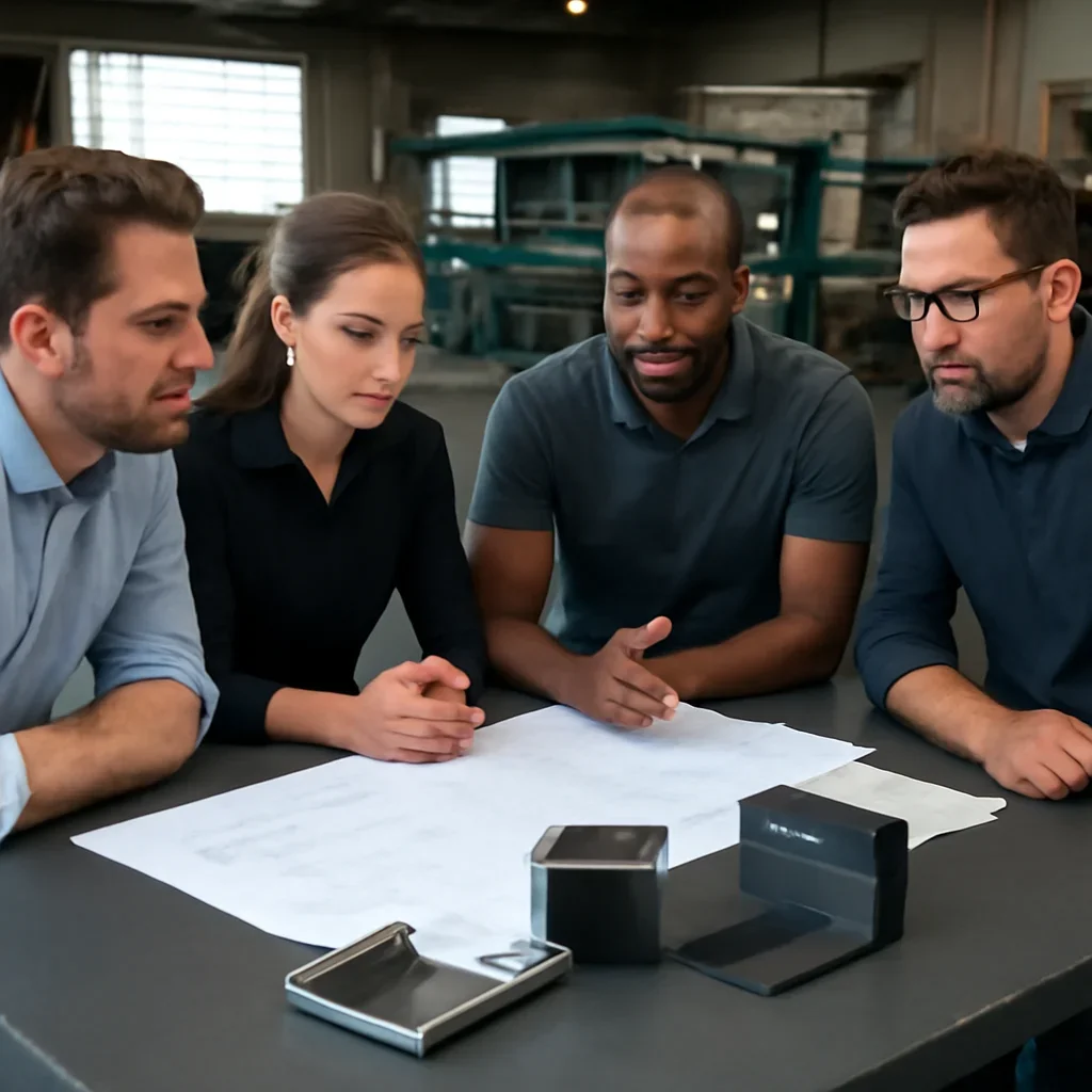 Project discussion around custom metal fabrication with the Riverside fabrication team