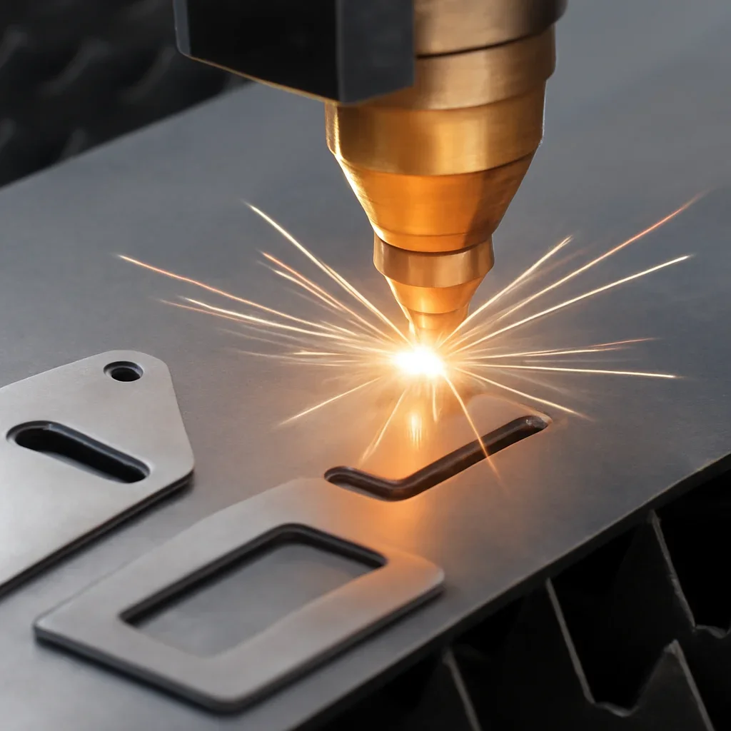 Close-up detail supporting laser cutting with parts, materials, and fabrication workflow