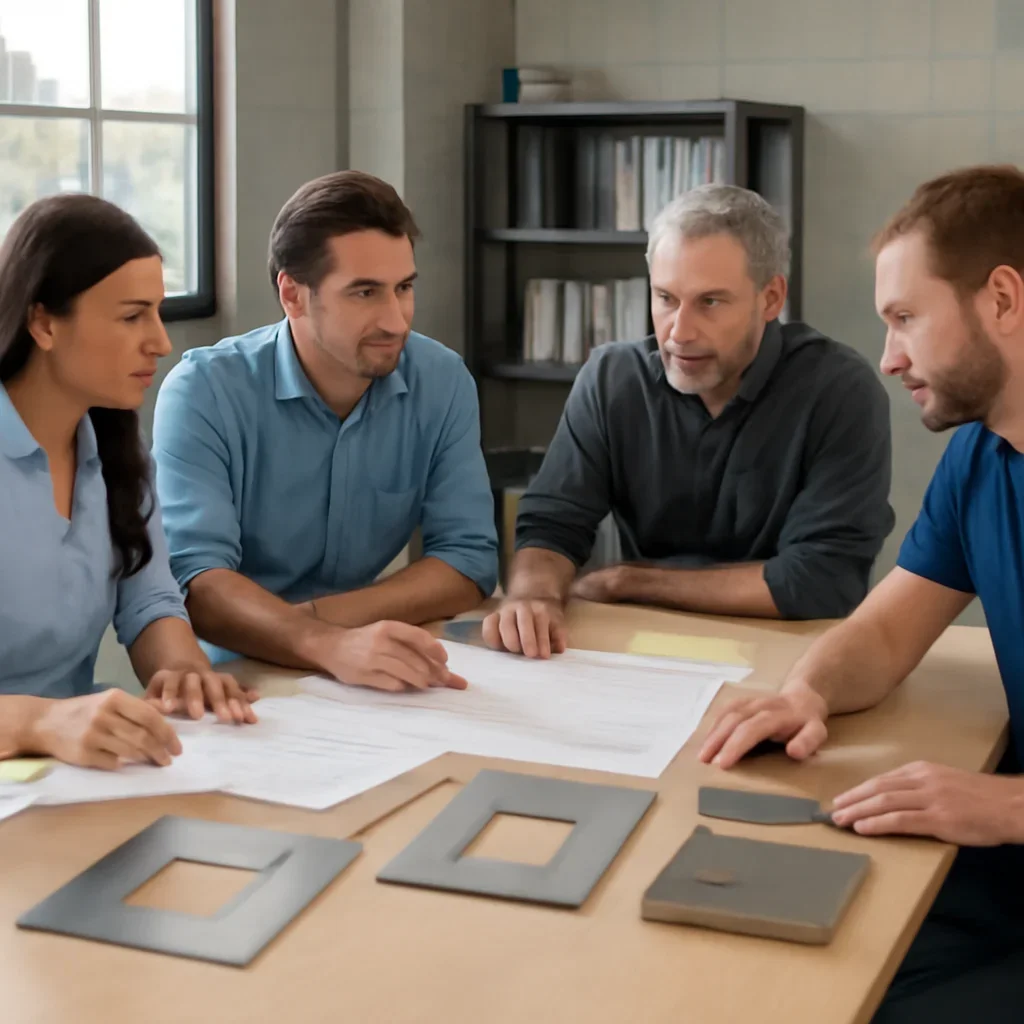 Project discussion around metal cutting with the Riverside fabrication team