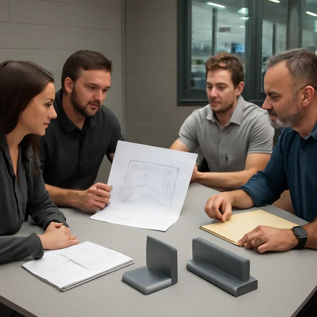 Project discussion around press brake forming with the Riverside fabrication team