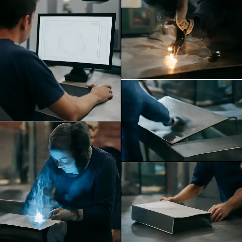 Fabrication workflow for sheet metal fabrication from review through production