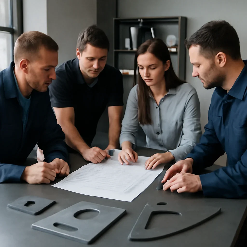 Project discussion around waterjet cutting with the Riverside fabrication team