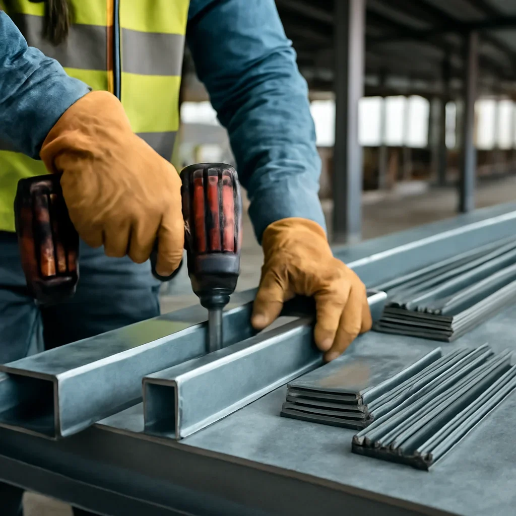 Close-up detail supporting commercial construction with parts, materials, and fabrication workflow
