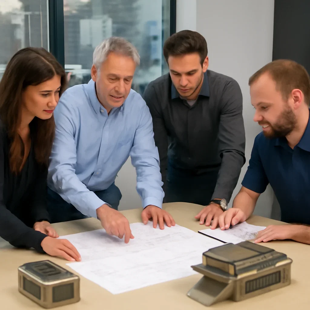 Project discussion around packaging equipment with the Riverside fabrication team