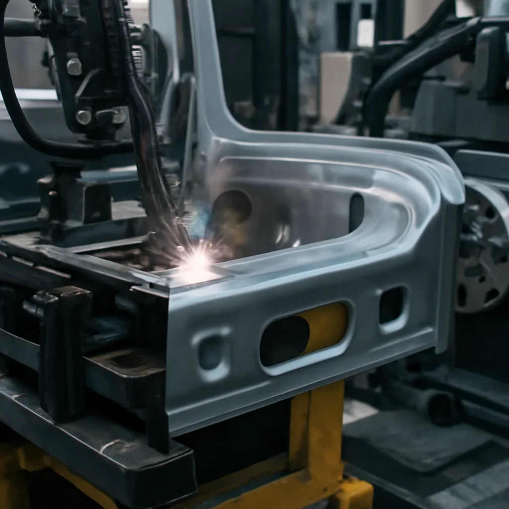 Close-up detail supporting transportation with parts, materials, and fabrication workflow