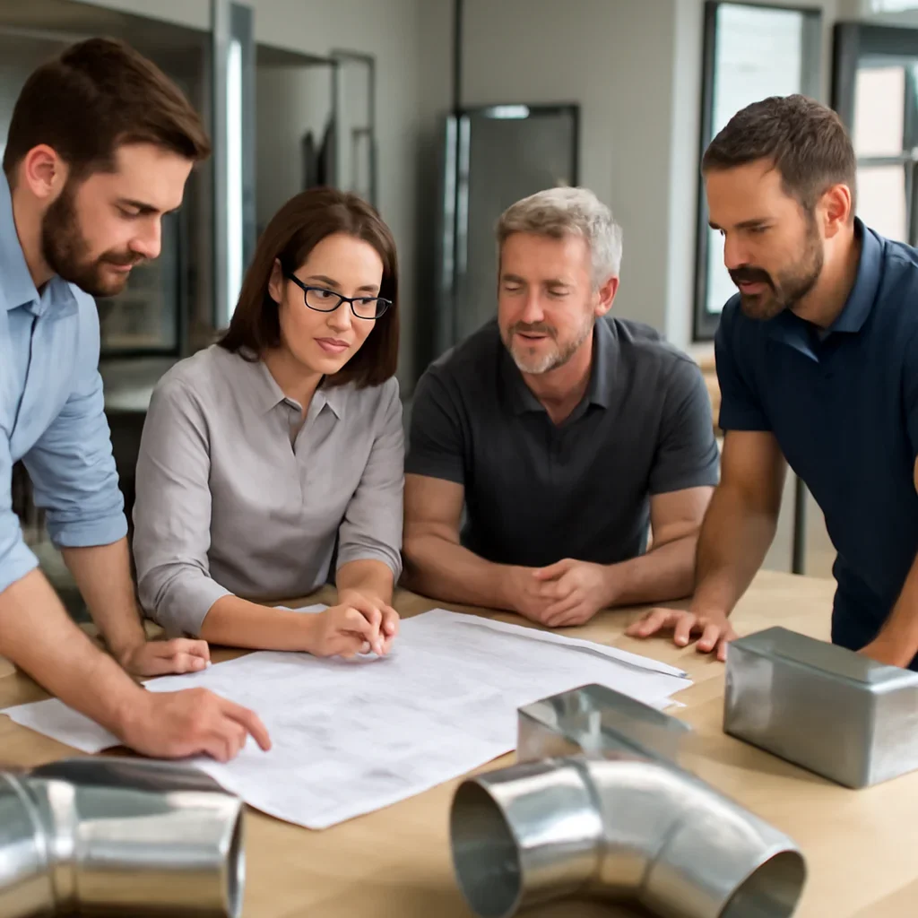Project discussion around ductwork & hvac components with the Riverside fabrication team