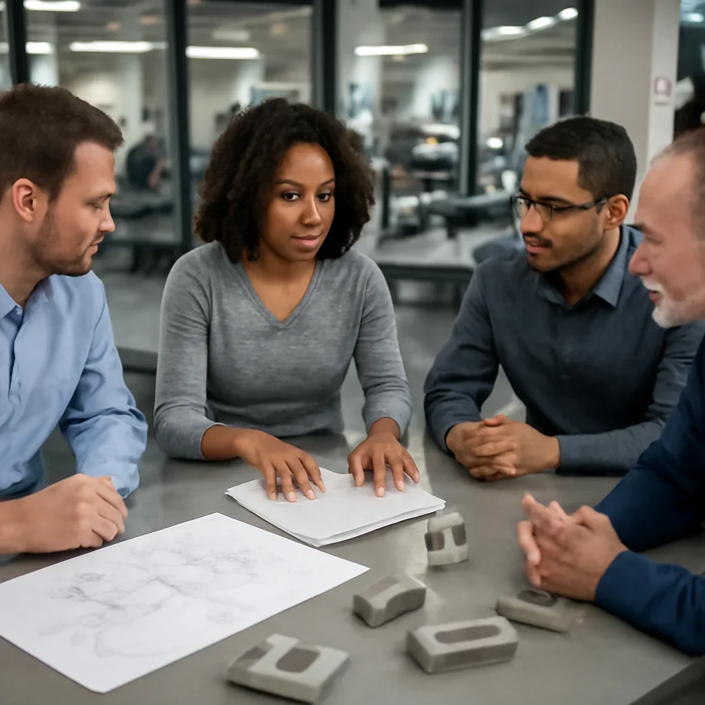Project discussion around prototype to production with the Riverside fabrication team