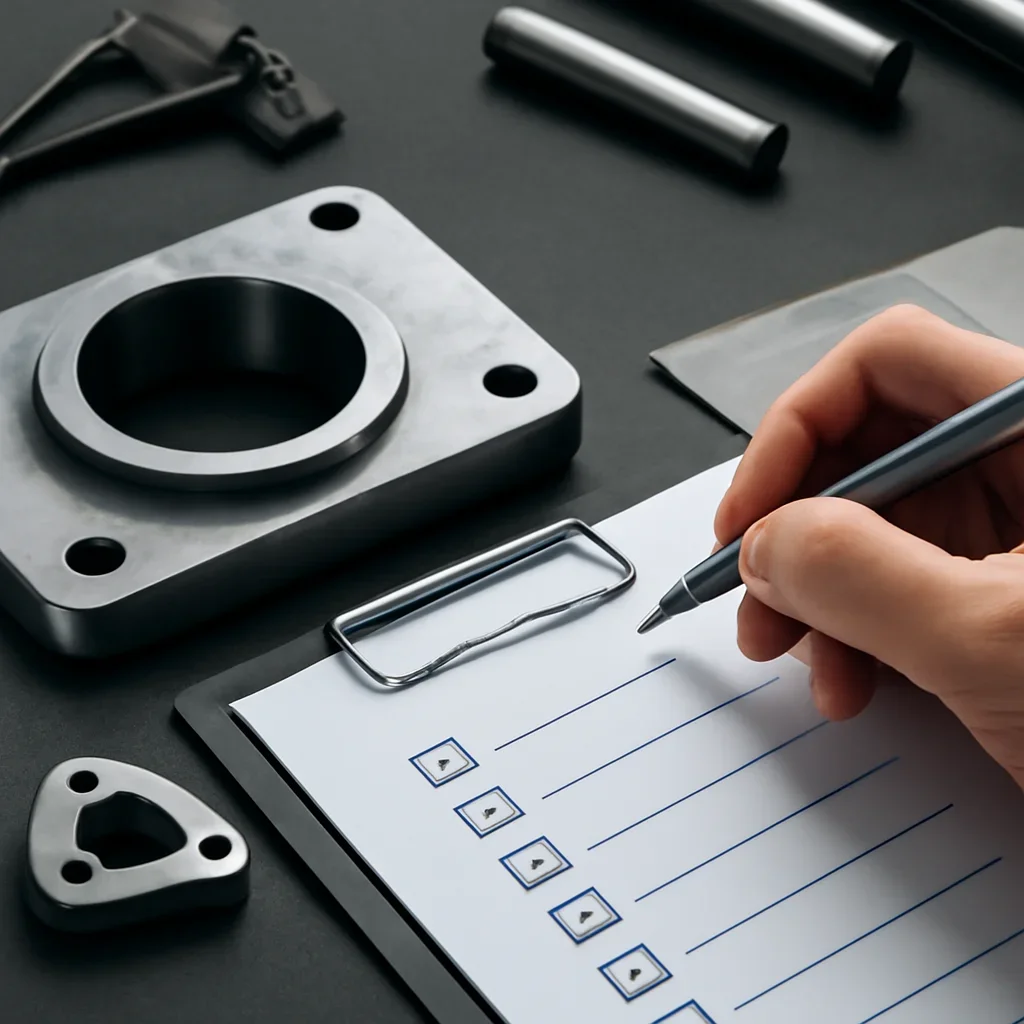Close-up detail supporting project intake checklist with parts, materials, and fabrication workflow