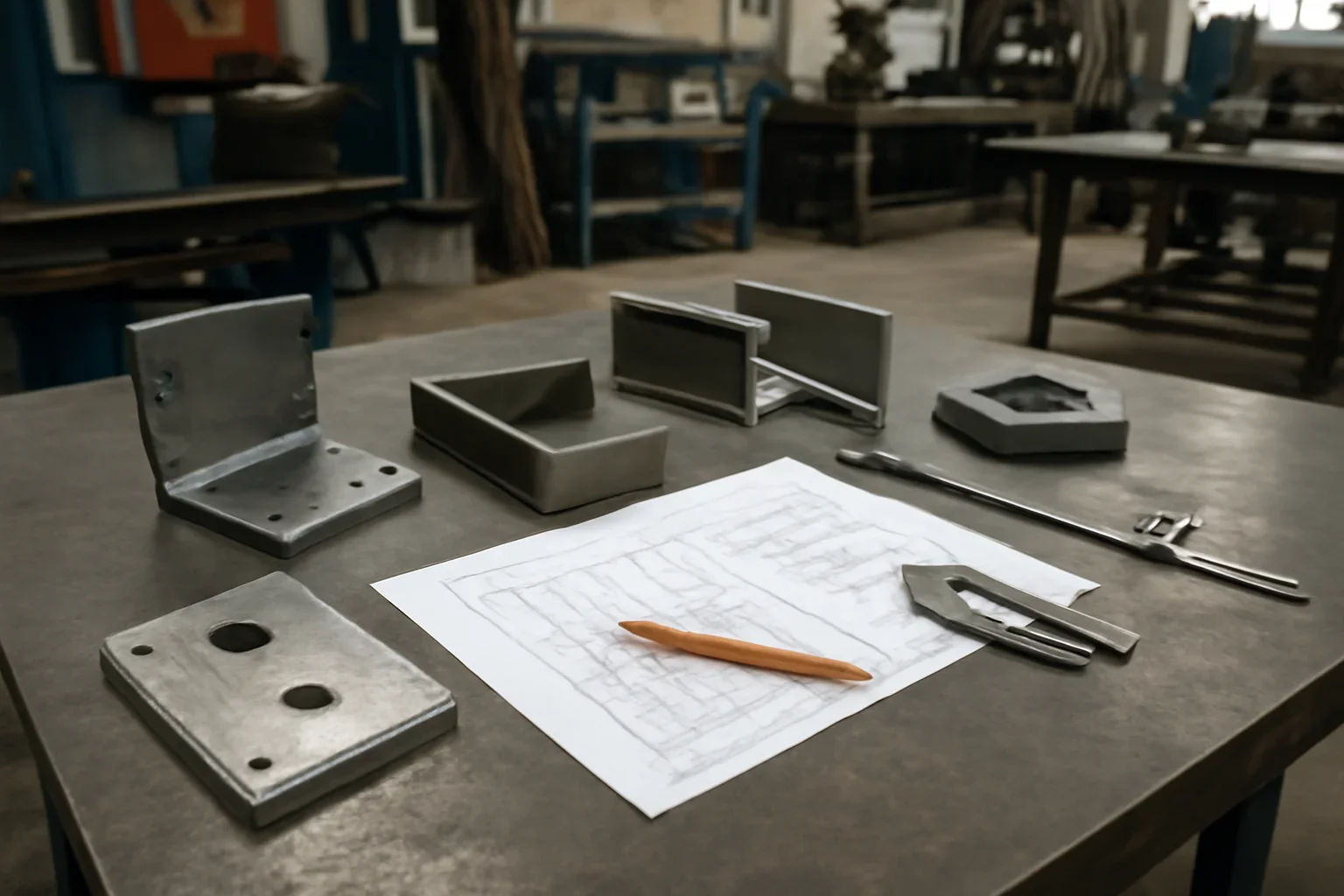 Service Area at Old Bridge Metal Fabrication with custom fabricated metal parts and project planning